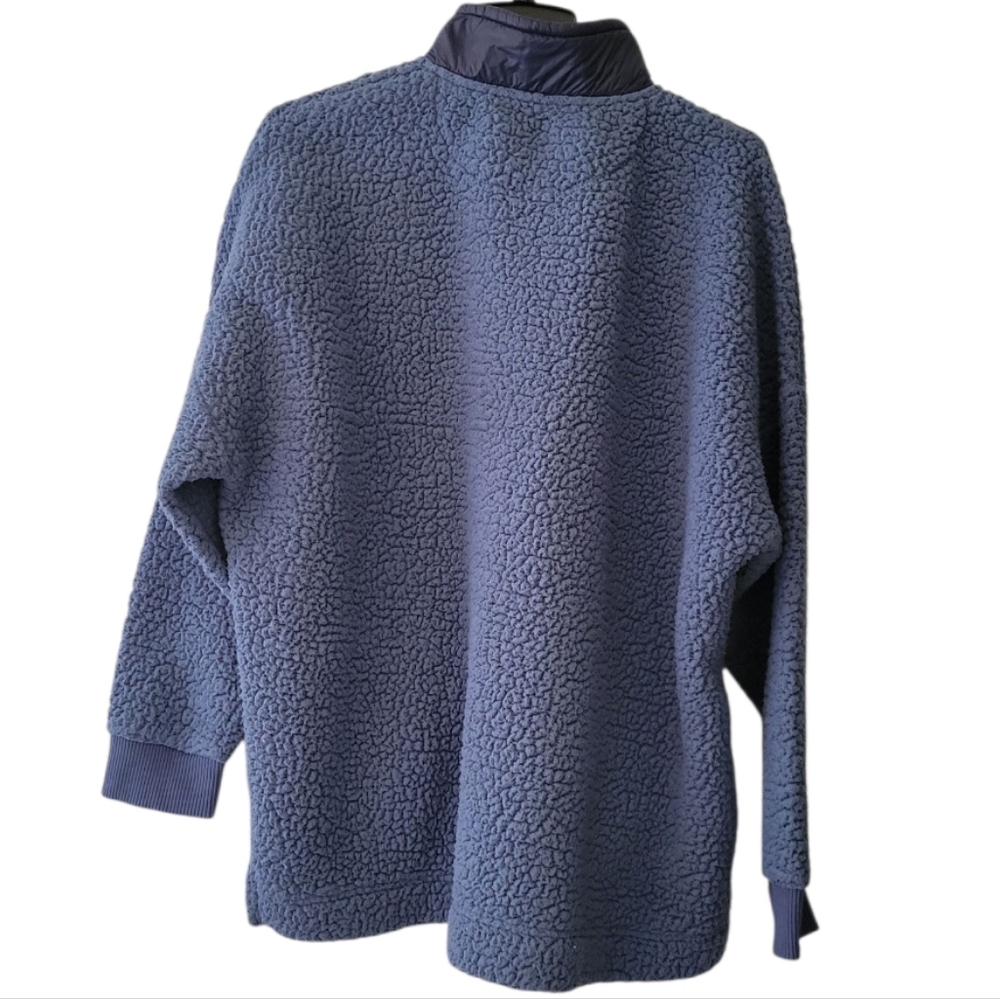 Aerie Denim Blue Long Sleeve Quarter Zip Sherpa Pullover Fleece Size XL - Picture 2 of 10